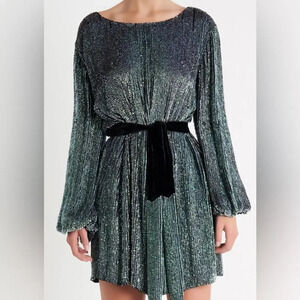 Retrofete Grace Sequin Mini Dress Metallic Green Size XS